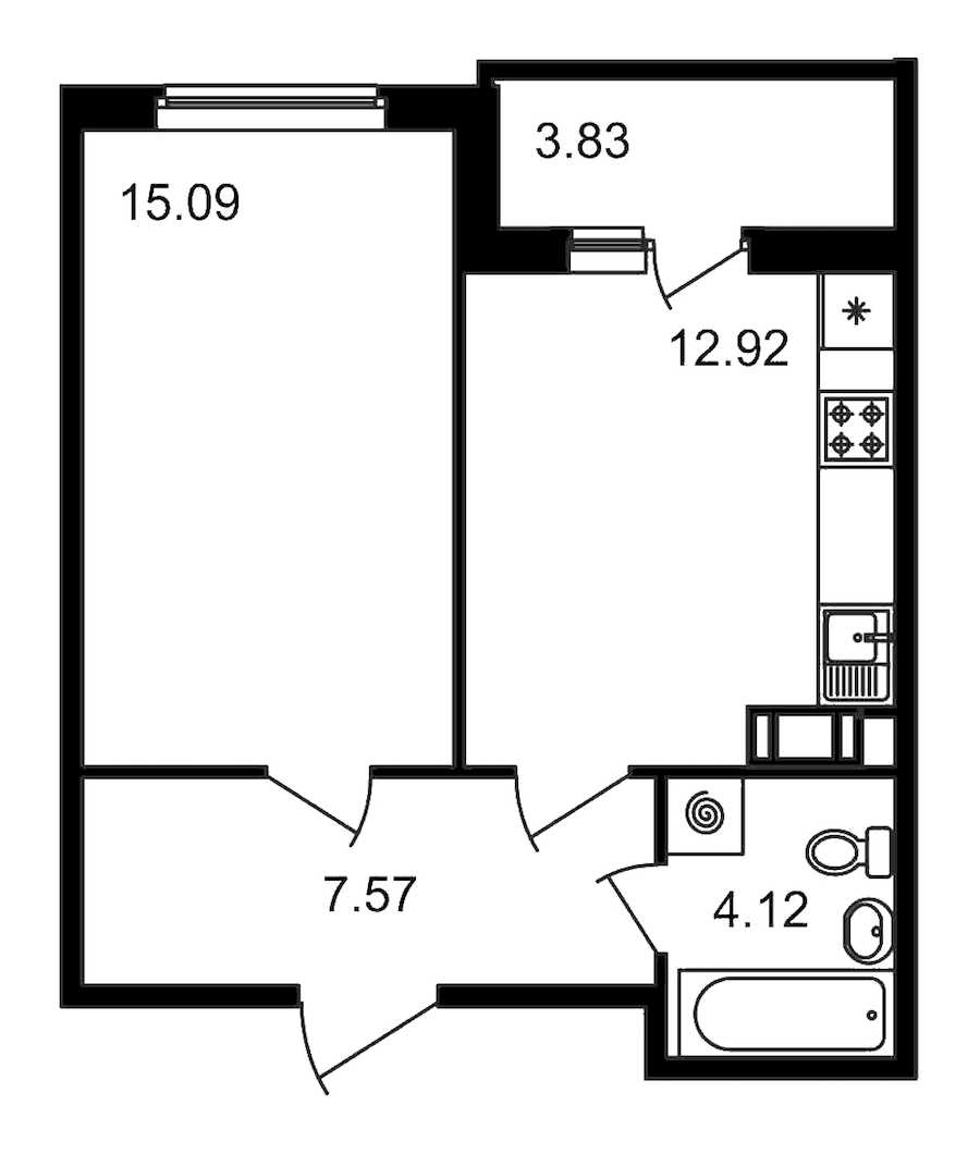 Однокомнатная квартира в : площадь 43.53 м2 , этаж: 3 – купить в Санкт-Петербурге